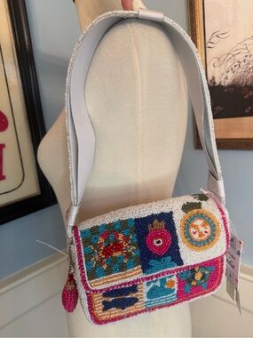 Viral Beaded Bag! NWT Beach Themed Collage Made in India Beaded Shoulder Bag